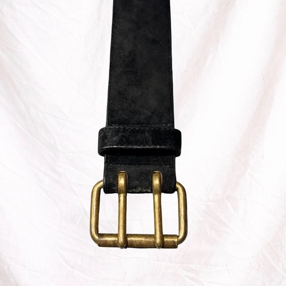 J. Crew Black Suede Wide Belt Brass Double Prong Buckle Womens Waist 26.5" - Picture 4 of 8